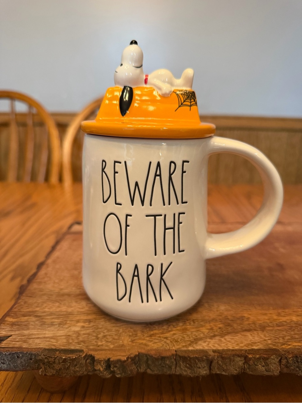 Rae Dunn x Peanuts Halloween Mug with Snoopy Topper - “Beware of the Bark”